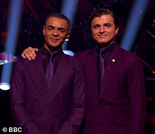 Fellow finalists Bobby Brazier and Dianne Buswell and Layton Williams (L) and Nikita Kuzmin (R) looked on as Ellie took the crown