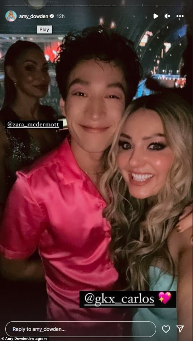 She also shared a photo with fellow professional dancer Carlos Gu while contestant Zara McDermott could be seen in the background
