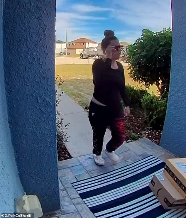 Kensley Mott, 32, was caught on camera stealing Amazon packages from multiple homes in Winter Haven, Florida on Monday afternoon