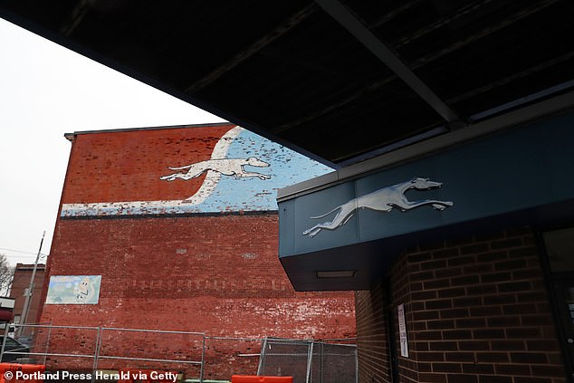 A retro mural at the Greyhound bus station in Portland, Maine