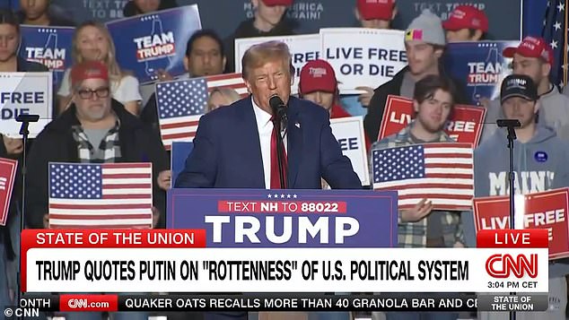 During rally speeches in New Hampshire on Saturday, Trump quoted Russian President Vladimir Putin, who Christie said was 