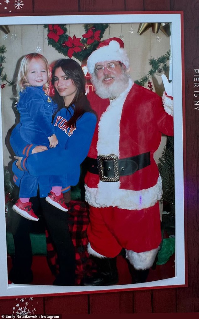 The single mom got into the holiday spirit and shared a photo of herself and her son Sylvester, almost three, with Santa on her Instagram Stories