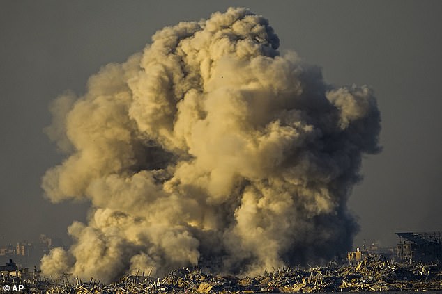 Smoke rises after an Israeli bombardment of the Gaza Strip, seen from southern Israel