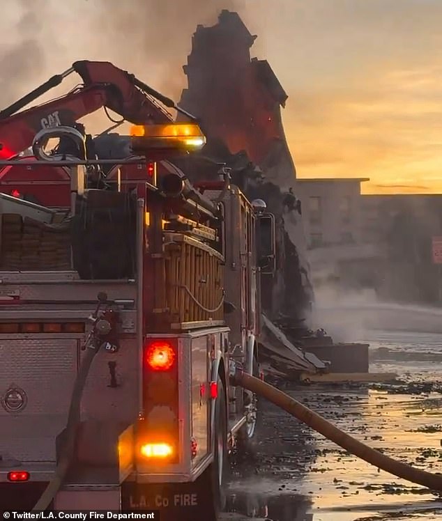 Dozens of firefighters from the Los Angeles Fire Department responded to the scene.  Capt. Sheila Kelliher Berkoh said the flames were so intense that the roof began to collapse