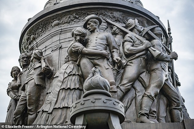 Unveiled in 1914, the statue depicts a bronze woman crowned with olive leaves standing on a 35-foot pedestal and was designed to represent the American South.