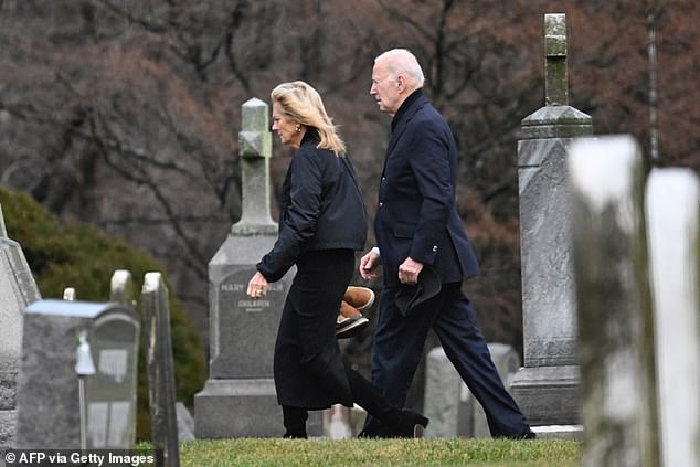 President Joe Biden and First Lady Jill Biden arrive at Saint Joseph at Brandywine Catholic Church on the anniversary of Neilia and Naomi's deaths