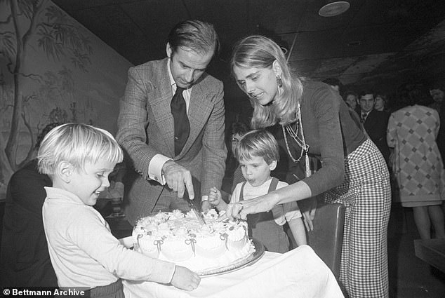 Senator-elect Joseph Biden and his wife Nelia cut his 30th birthday cake at a party in Wilmington, on November 20, 1972, with their sons Hunter and Beau