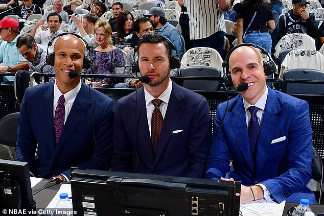 (From left) Richard Jefferson, JJ Redick and Ryan Ruocco call Nuggets-Warriors