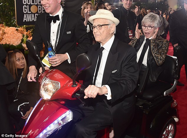 Lear and actor Rita Moreno attend the 75th Annual Golden Globe Awards at the Beverly Hilton Hotel in 2018