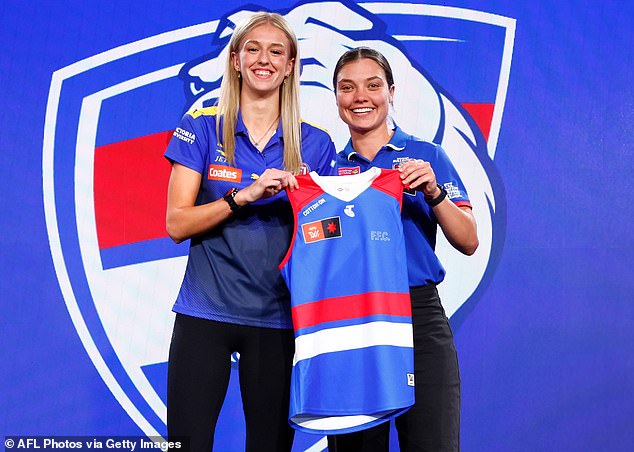 The 18-year-old was presented with her jersey by Dogs skipper Ellie Blackburn (pictured) as the club cleared out during Monday night's draft
