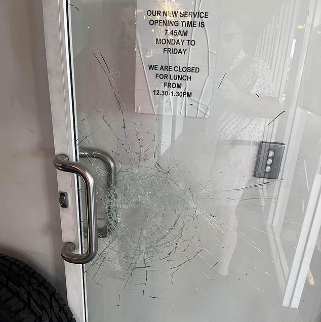 Stephen Halleron of Evolve Electrical said he is increasingly installing new security measures for businesses around Alice Springs as they try to limit damage from vandals (sample above from Monday)