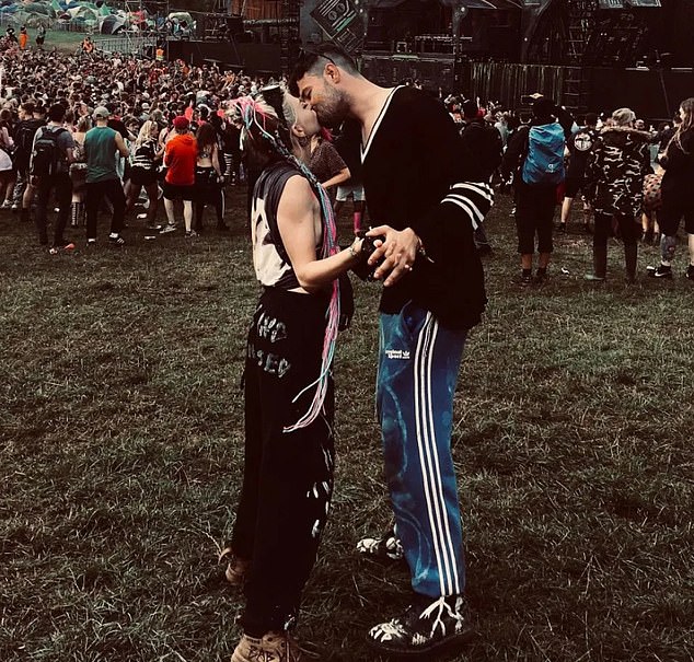 Rhian with his girlfriend at a festival