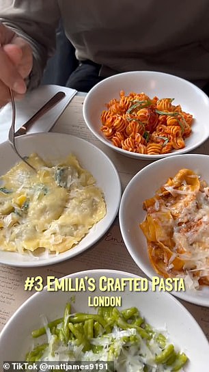 Emilia's Crafted Pasta in London 'came into the top three.  This pasta in London left me speechless.  I couldn't tell you what was better: their pasta or their gelato,” he said