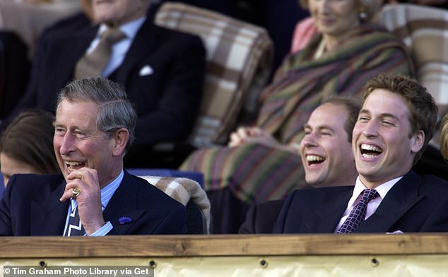 Prince William leads the laughs with his father and uncle at the 'party at the palace' to mark the late Queen's Golden Jubilee in 2002