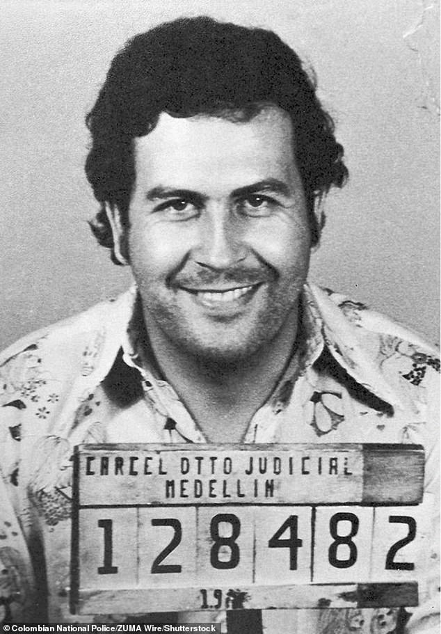 Pablo Escobar records a mugshot taken by the Regional Colombian Control Agency in Medell'n in 1976.