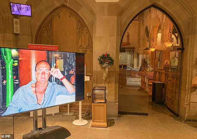 Photos of the soap star were shown on screens in the parish