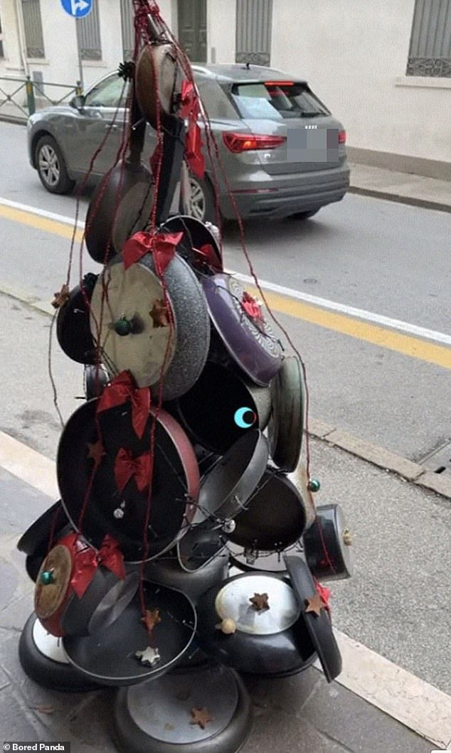 Nothing says Christmas like kitchenware, so someone in Croatia decided to make a tree from a pile of pots and pans