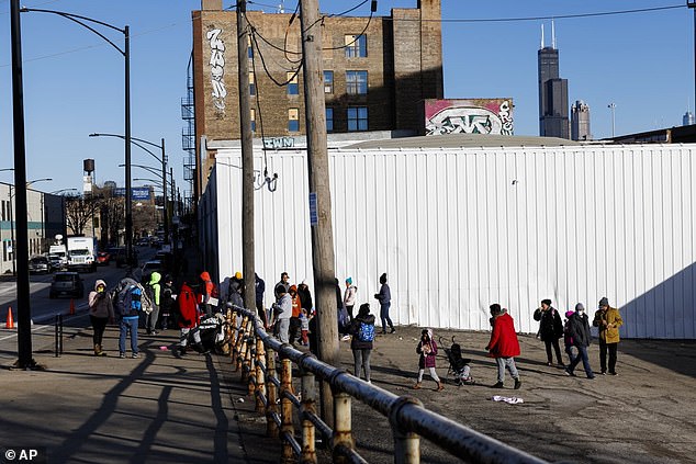 Video footage from inside the Pilsen shelter (pictured) shows children coughing and crying, some so cold they were wearing snow jackets, and water leaking from the ceiling onto the beds below