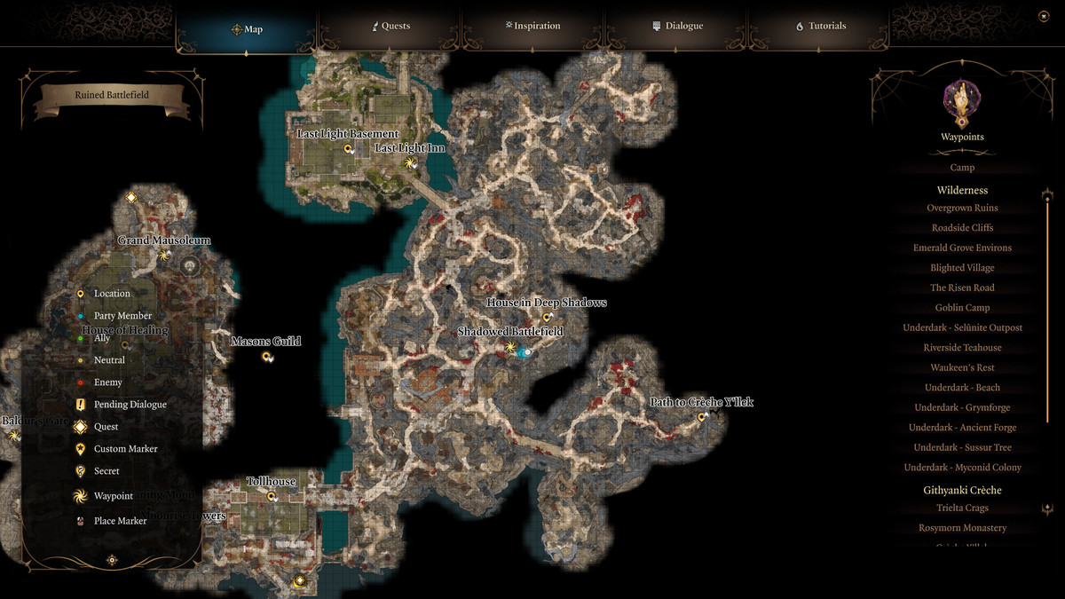 A map showing where to find Oliver in Baldur's Gate 3