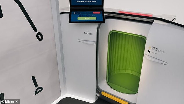 The Micro-X self-check-in cabin includes a baggage scanner (right) and a body scanner (left)