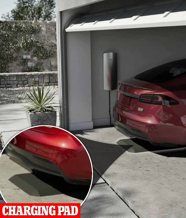 In March, Tesla showed a rendering of a black pad under the back of a Tesla Model S parked in a garage, giving the first indication that inductive charging was in the works.