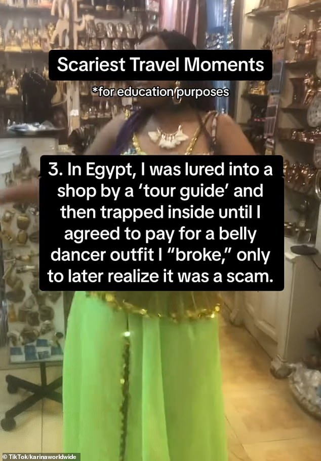 The influencer said she fell for a tourist scam after being led to a shop in Egypt