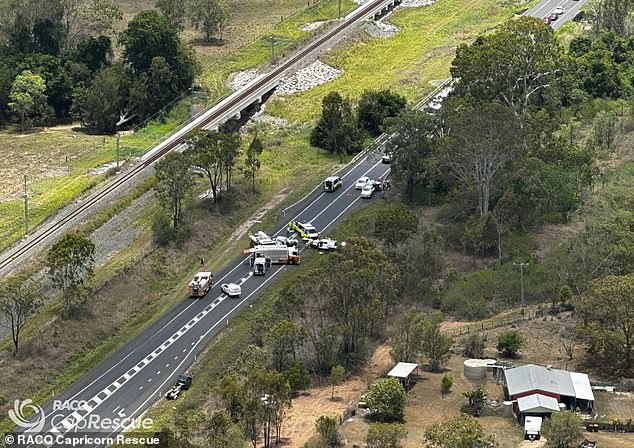 Paramedics, firefighters and police were called to the scene at 11am on Wednesday, where they found two men trapped in separate cars and others injured.