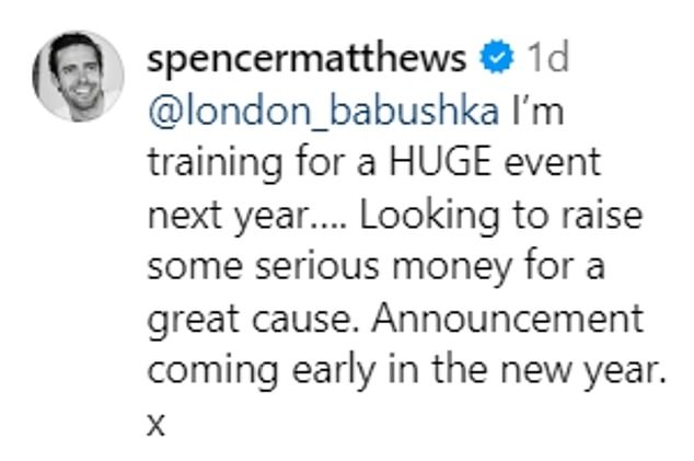 Explaining the reason behind his new look, Spencer said: “I'm training for a big event next year.  I seriously want to raise money for a good cause.  Announcement coming early in the new year.”