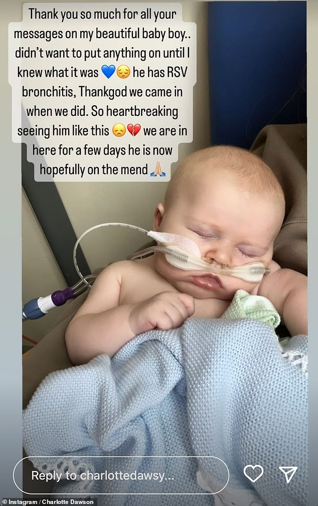 The former Ex On The Beach star, 31, had to rush her son to hospital in October, just a few months after he was born, after the illness was first dismissed as a cold