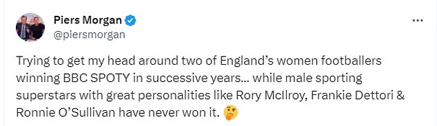 Morgan was referring to the fact that England's female players have won the award in a row