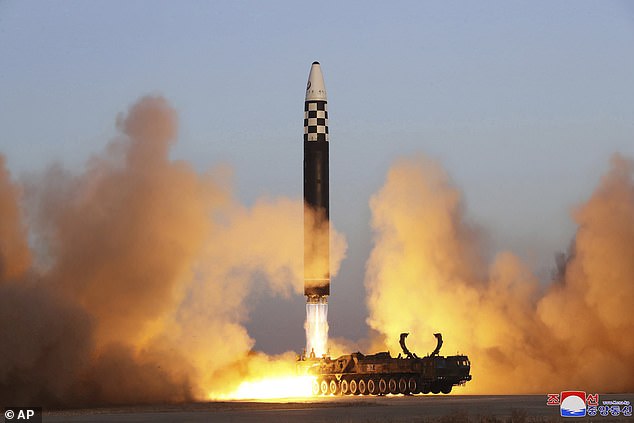 This photo provided by the North Korean government shows what it claims is an intercontinental ballistic missile during a launch exercise in Pyongyang, North Korea on March 16, 2023