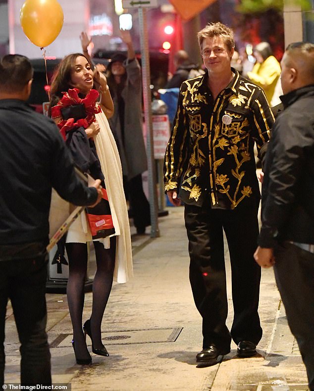 The Oscar-winning actor, who turned 60 on Monday, December 18, stood out in a glittering gold and black shirt with a striking pattern, paired with trousers as he strolled to his birthday party with Ines.