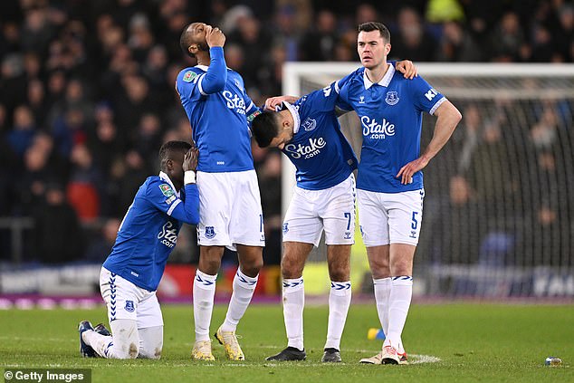 Everton's players could not hide their emotions as Onana missed his penalty that would have won them the match