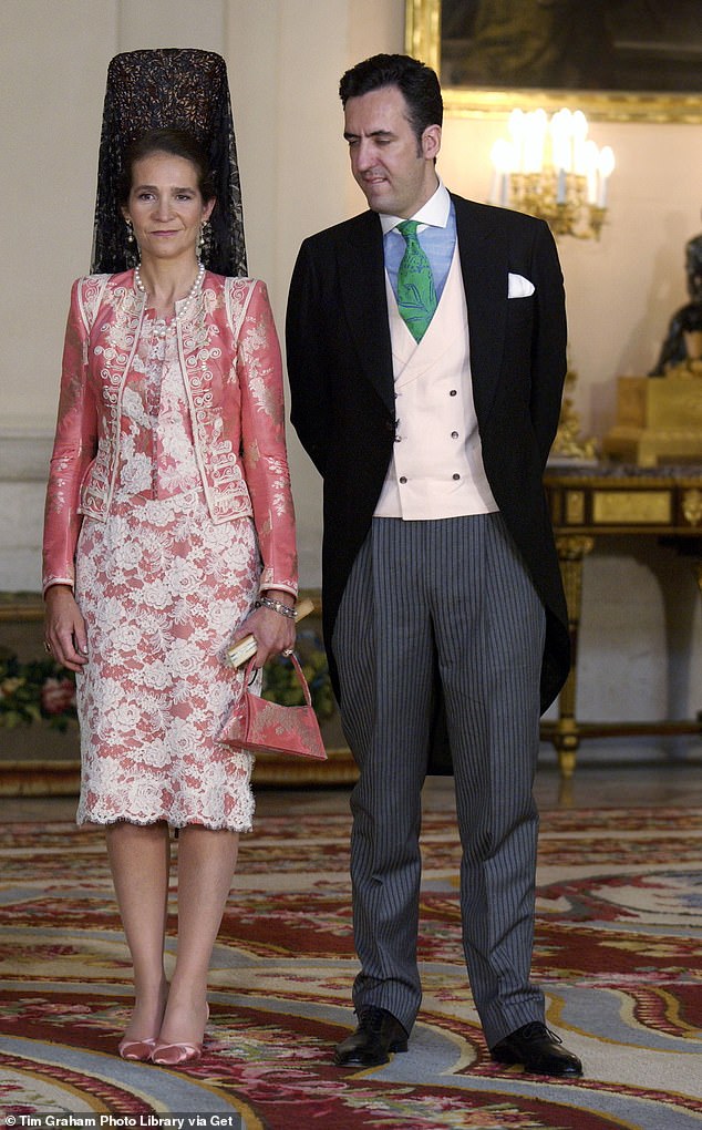 King Felipe's sister Infanta Elena with her ex-husband Jaime De Marichalar at Queen Letizia's wedding in 2004. The couple separated in 2009