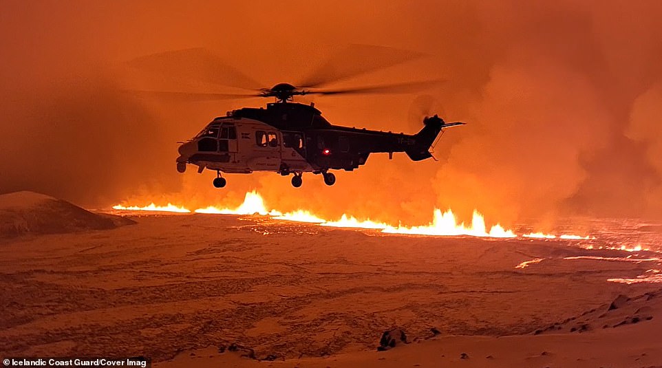 People have been urged to stay away from the volcano (pictured), which erupted on Monday evening.  Vibration seekers flocked to the site after the eruption, with people getting as close as possible