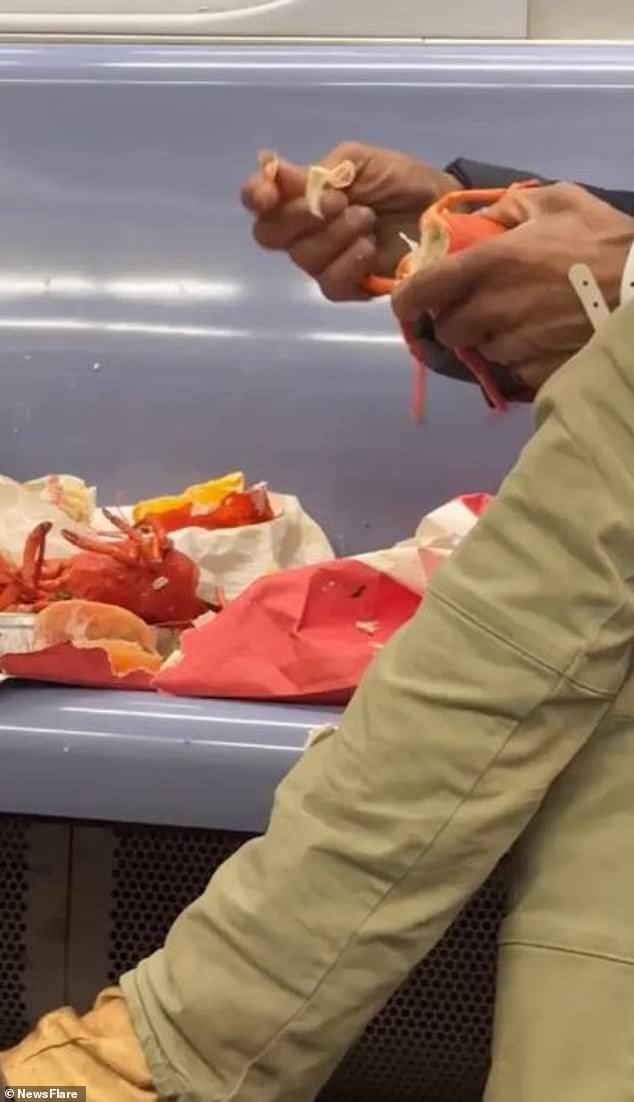 He didn't even look up when a fellow passenger started filming his tasty dinner