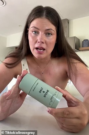 After the double cleansing while showering, Ali also uses a roll-on deodorant and a spray