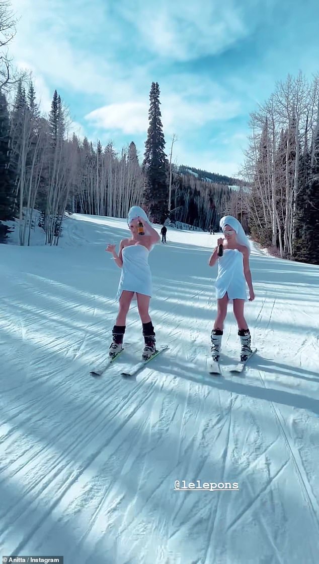 Blissful: In footage uploaded to his Instagram story, the women of Veuve Clicquot drank as they effortlessly glided down a path without a care in the world