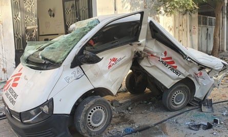 One of five clearly marked MSF vehicles was destroyed by Israeli forces outside a clinic in Gaza City on November 20, according to the organization