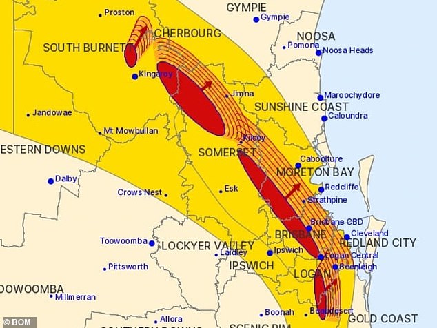 On Thursday evening there were warnings from the Gold Coast to White Bay of severe and potentially life-threatening storms, large hail and heavy rain that could lead to flash flooding.  Weather map shown