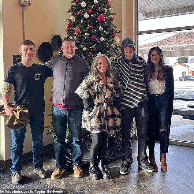 In a heartbreaking post on social media, Hertweck, pictured far left, mother Leslie, center of the photo, revealed that her son would be returning home for good on December 19.