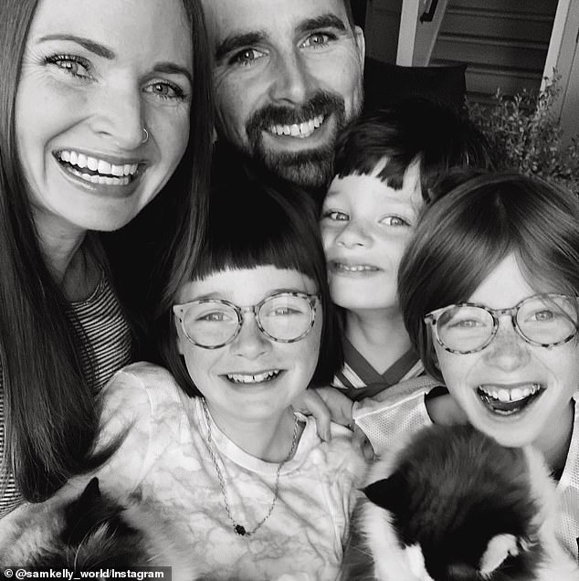 The former therapist turned feminist coach for mothers shares three children — Hero, 11, Goldie, nine, and Shepard, six — with her husband, Chas Kelly