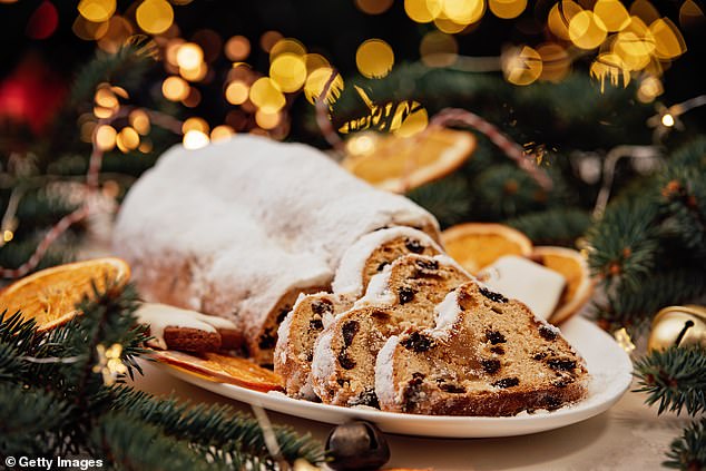 Paul's stollen, made with dried fruit and marzipan, was linked to a reduced risk of death from ingredients such as almonds, dried fruit and milk (stock image)