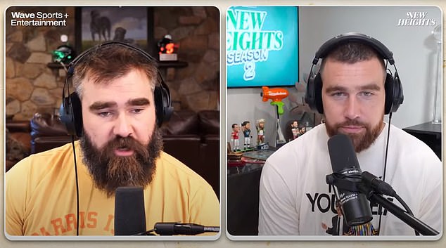 Kelce also co-hosts a weekly podcast, New Heights, with his brother Jason