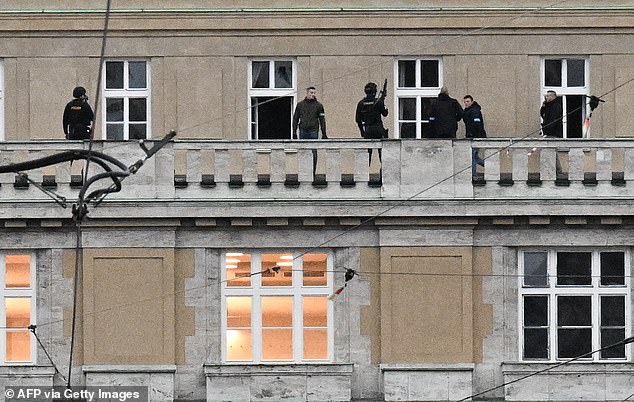 Armed police were seen on the balcony of the university in central Prague on Thursday