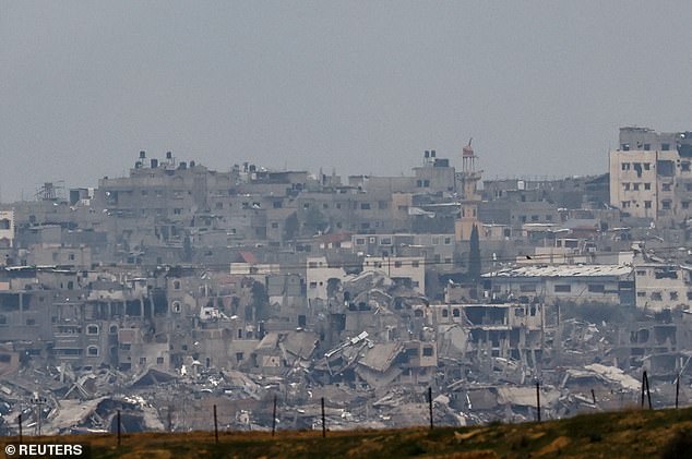 Destroyed buildings lie in ruins in the Gaza Strip