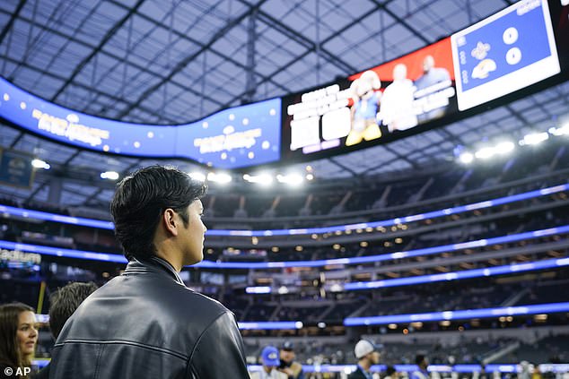 Ohtani took in the sights around SoFi Stadium prior to the Rams' game against the Saints