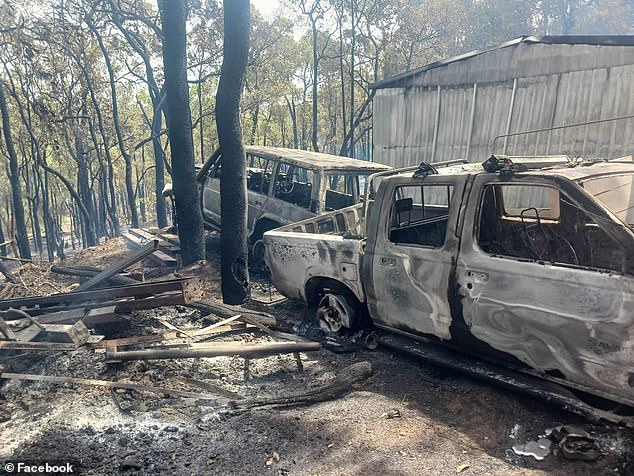 The family lost their home, shed and several cars in the inferno, including the rally car driven by their son Sam