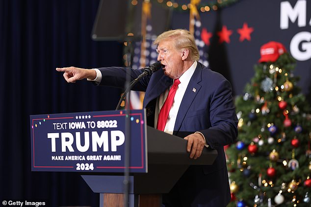 Trump is seen at a rally in Waterloo, Iowa, on December 19