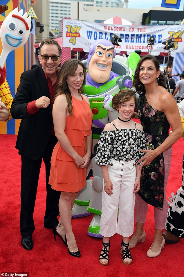 Her father was the longtime voice actor for Buzz Lightyear for Disney-Pixar's Toy Story franchise.  He also shares daughter Katherine “Kady” Allen, 34, with his ex-wife, Laura Deibel (not pictured) — to whom he was married from 1984 to 1989;  seen in June 2019